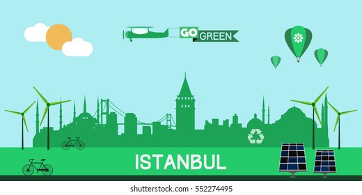 Istanbul skyline silhouette vector design, green city concept