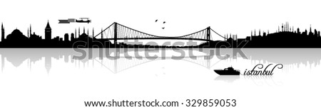 Istanbul skyline silhouette vector design with reflection