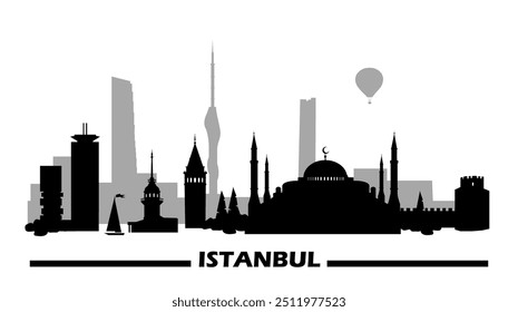 Cartaz de viagem no horizonte de Istambul. Ilustração gráfica de arte vetorial