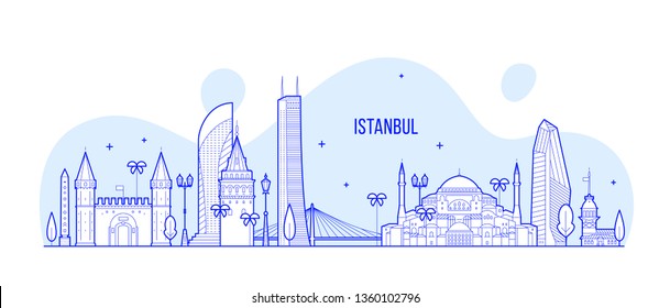 Istanbul skyline, Turkey. This illustration represents the city with its most notable buildings. Vector is fully editable, every object is holistic and movable