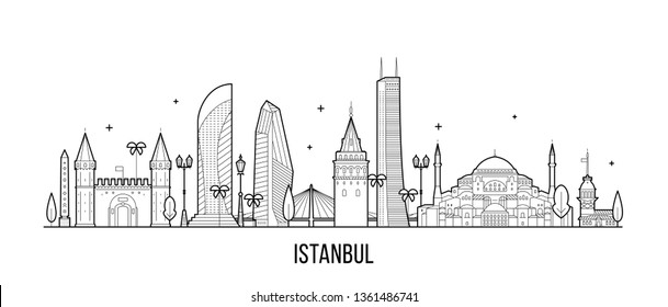 Esquina de Estambul, Turquía. Esta ilustración representa la ciudad con sus edificios más notables. El vector es totalmente editable, cada objeto es holístico y móvil