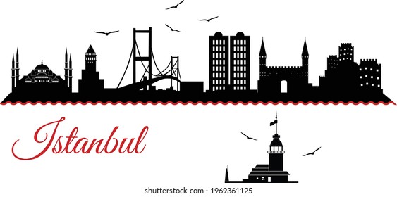 vector de horizonte de estambul bosphorus bridge mezquita vector y silueta