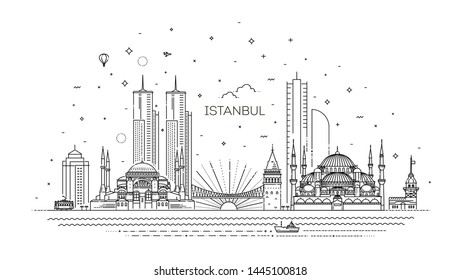 Istanbul skyline, vector illustration in linear style