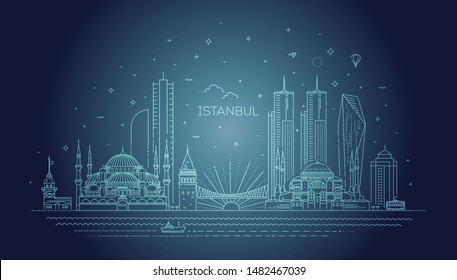 Istanbul skyline, vector illustration in linear style