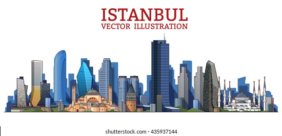  Istanbul skyline vector illustration. Travel and tourism background. Vector background. line illustration.