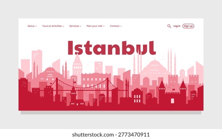 Istanbul skyline vector illustration, Turkey cityscape with landmarks in modern flat style.