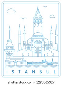 Istanbul skyline vector illustration and typography design