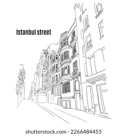 Istanbul street old styled sketch, Turkey place hand drawn picture