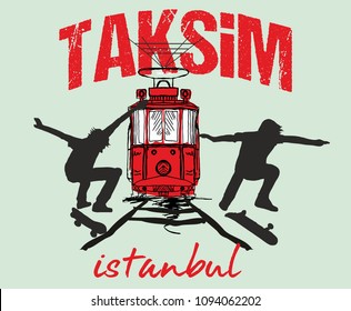 istanbul taksim tram and skate team graphic design vector art