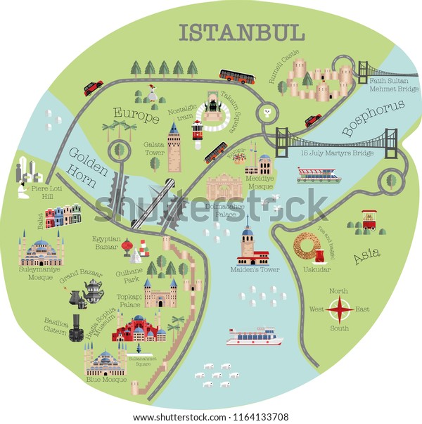 Istanbul Tourist Map Illustration Flat Style Stock Vector (Royalty Free ...