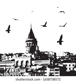 “Galata tower” istanbul tower and birds
