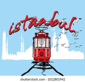 Istanbul tram graphic design vector art