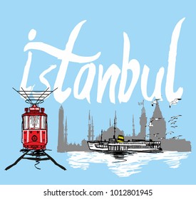Istanbul tram graphic design vector art