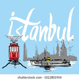 Istanbul tram graphic design vector art