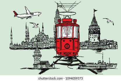 istanbul tram graphic design vector art