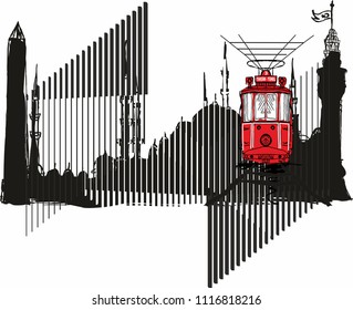 istanbul tram graphic design vector art