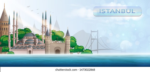 Istanbul travel banner. Turkey vacation and Travel background. 