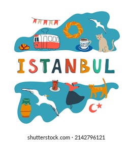 Istanbul travel symbol city, vector illustration, turkish and historic culture