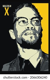 Istanbul, Turkey - 30.10.2021: Malcolm X El-Hajj Malik El-Shabazz famous American Muslim minister and human rights activist vector color art