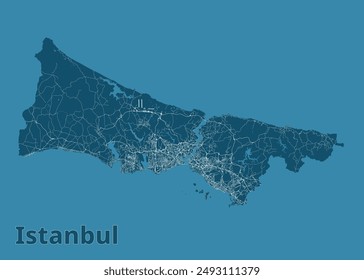 Istanbul, Turkey artistic blueprint map poster