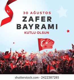 Estambul Turquía - 30 de agosto de 1922: Traducción: Celebración del 30 de agosto de la Victoria y el Día Nacional en Turquía. (Turco: Agustos Zafer Bayrami Kutlu Olsun)