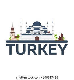 Istanbul. Turkey. Blue Mosque. Tourism. Travelling illustration Modern flat design Turkey travel