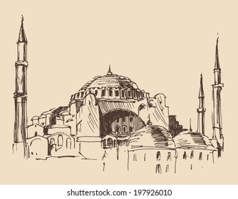 Istanbul, Turkey, city architecture, vintage engraved illustration, hand drawn, sketch