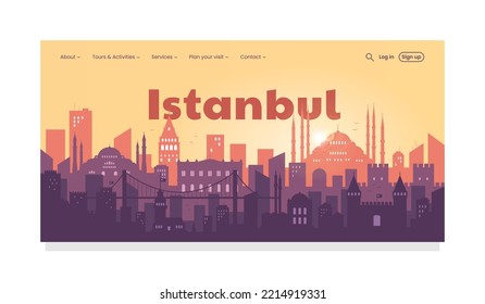 Istanbul Turkey concept. Silhouette of the city of Istanbul at sunset. Landing page template. Travel concept. Vector illustration.