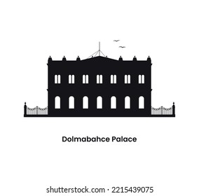 Istanbul Turkey concept. Silhouette of the Dolmabahce Palace. Vector illustration isolated on a white background.