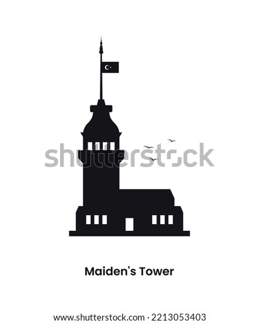 Istanbul Turkey concept. Silhouette of the Maidens tower. Vector illustration isolated on a white background. 