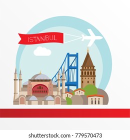Istanbul, Turkey. Detailed city skyline. Greatest landmarks.
