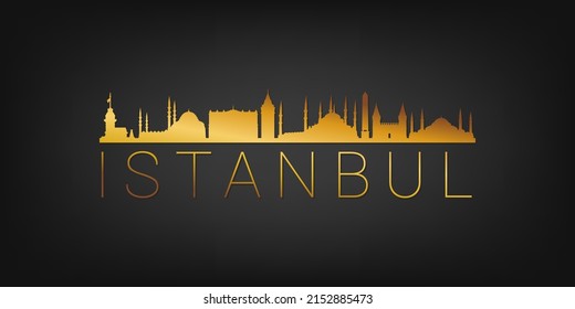 Istanbul, Turkey Gold Skyline City Silhouette Vector. Golden Design Luxury Style Icon Symbols. Travel and Tourism Famous Buildings.