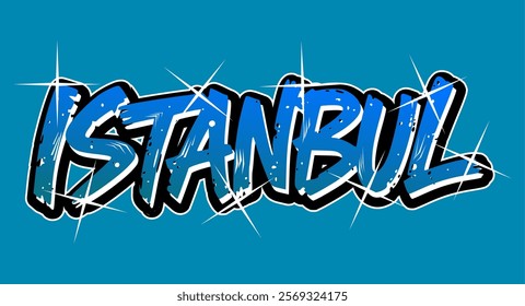 Istanbul Turkey hand made graffiti in original style. European city typographic script font for prints, advertising, identity. Hand drawn touristic artwork in high quality. street art