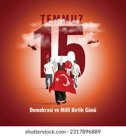 Estambul Turquía - 15 de julio de 2016: 15 de julio, Día de la Democracia y la Unidad Nacional y dibujo vectorial del puente de los mártires del 15 de julio