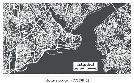 Istanbul Turkey Map in Retro Style. Vector Illustration. Outline Map.