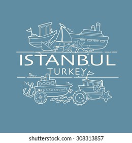 Istanbul, Turkey port city symbol, vector illustration