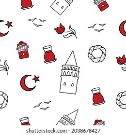 Istanbul, Turkey simple seamless vector pattern on a transparent background
