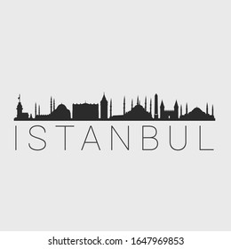Istanbul Turkey. The Skyline in Silhouette of City. Black Design Vector. The Famous and Tourist Monuments. The Buildings Tour in Landmark.