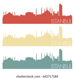 Istanbul Turkey Skyline Silhouette City Stamp Vector Color Vintage Set Logo Clipart Illustration.