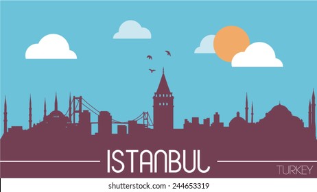 Istanbul Turkey skyline silhouette flat design vector illustration