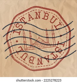 Istanbul, Turkey Stamp City Travel Passport. Design Retro Symbol Country. Old Vintage Postmark.