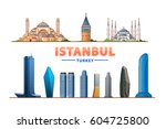 Istanbul (Turkey) Vector illustration. Most famous monument and buildings landmark.