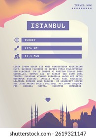 Istanbul, Turkey vector infographics, brochure layout. Guide, leaflet, flyer, advertising graphic template with text, information, city skyline shape. Page, festival, cover mock up image