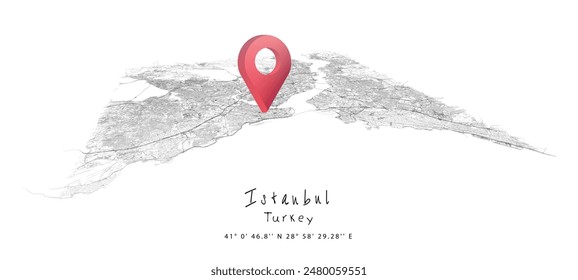 Istanbul Turkey,detailed urban street plan city map with location pin,vector image