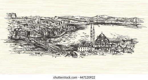 Istanbul, Turkey.Hand Drawn Illustration.