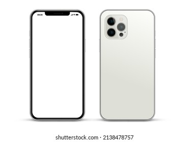 Istanbul, Turkey-March, 23, 2022: High quality new white color smart phone 12 pro front and back side. Smartphone mock up with white screen. Illustration for ui ux, app, web, presentation, design.