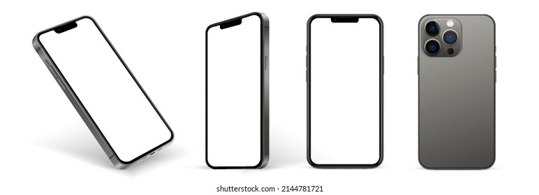 Istanbul, Turkey-March 23, 2022: New Space Gray Smartphone Released IPhone 13 Pro Front And Back Side. Smartphone Mockup With Blank White Screen For Ui Ux, App, Web, Presentation, Design.