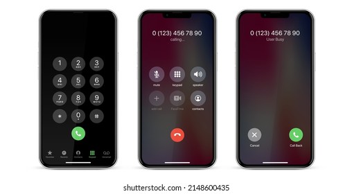 Istanbul, Turkey-March 23, 2022:Apple iPhone IOS call screen design concept set with realistic blurry background wallpaper for UI UX. Incoming callscreen, outcoming call and user busy screen template.