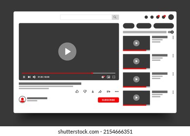 Istanbul, Turkey-March 29, 2022:Youtube Video Frame Template Vector Set. Isolated Youtube Screen Frame On Background. Empty Video, Channel Picture. Youtube Video Player Layout. Realistic Mockup Design