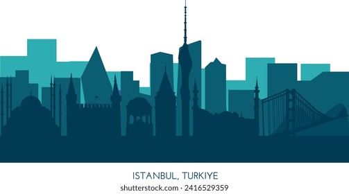 Istanbul, Turkiye skyline, silhouette. This illustration represents the country with its most notable buildings. Vector is fully editable, every object is holistic and movable